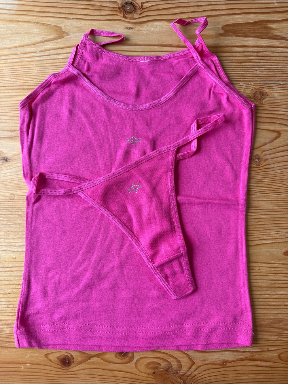 American Apparel Crystal Embellished Pink Cotton Cami Tank Top and Thong set